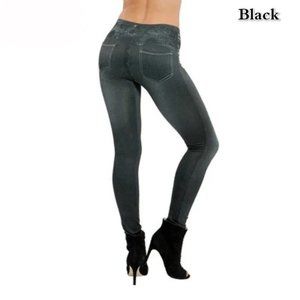 Women's Black Fashion Legging Skinny Pants Denim Printed Stretch High Waist XL